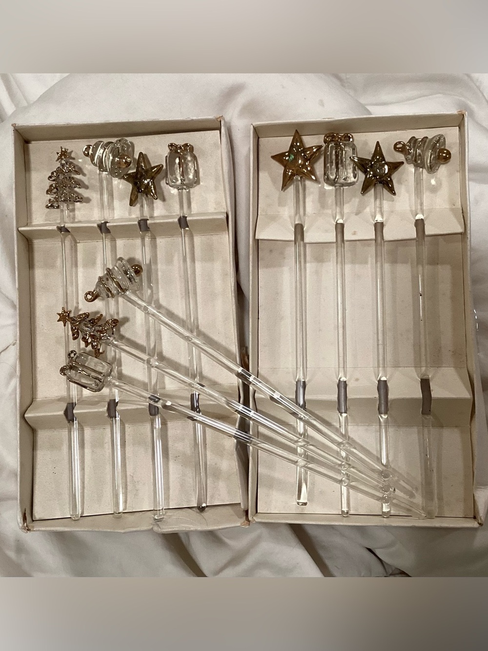Pier 1 Clear Glass Holiday Drink Stirring Sticks 12 pieces
